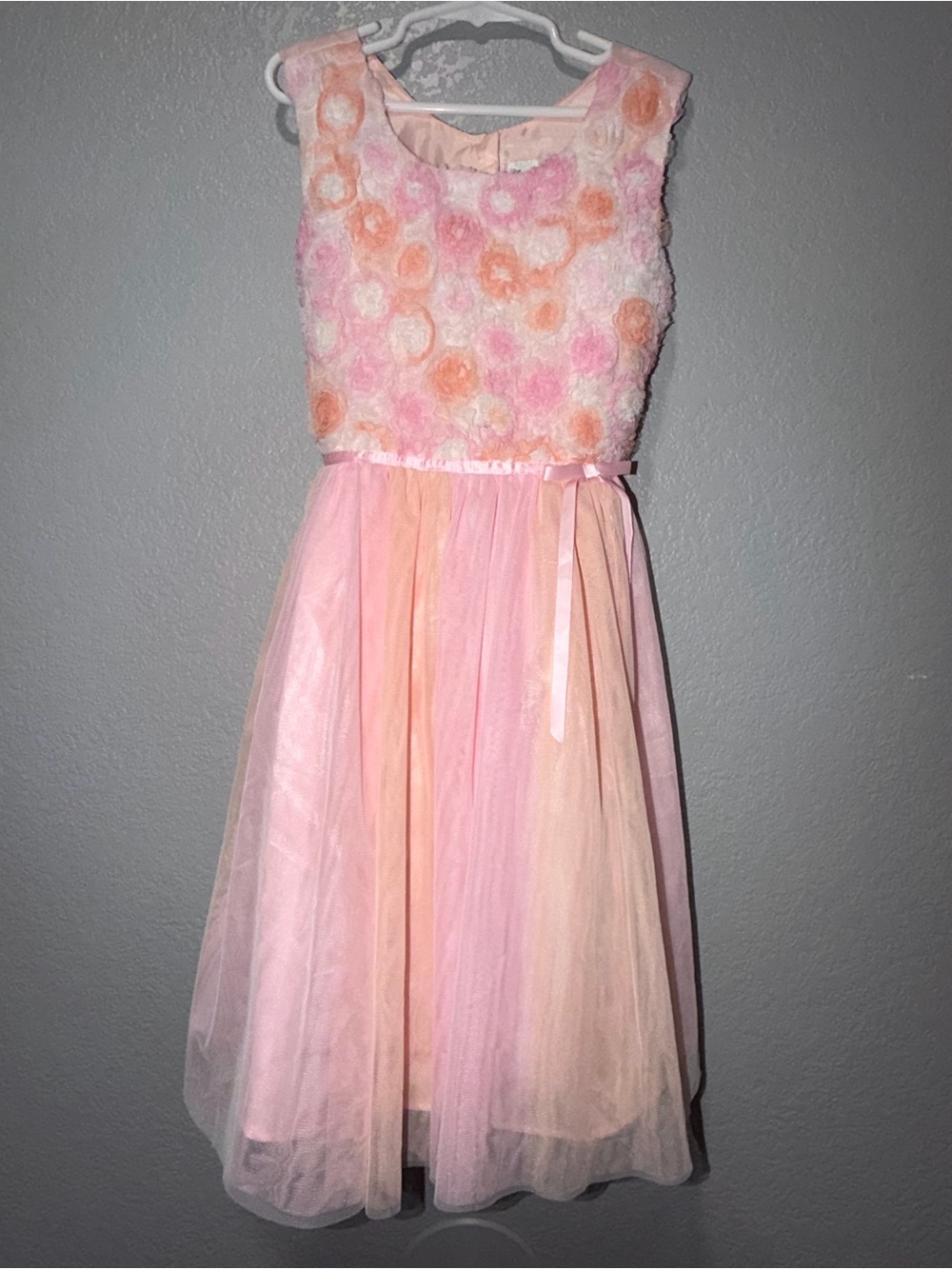 Jona Michelle Girls Pink Peach Floral Tulle Party Dress Size 7